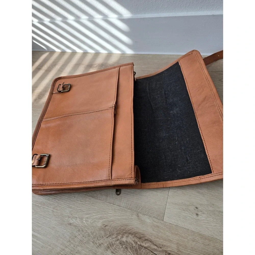 Hulsh Leather Bags Tan Leather Messenger Satchel Briefcase Handcrafted